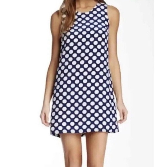 Amanda Uprichard Woman's Sz M White & Blue Polka Dot Silk Shift Dress - Picture 3 of 3